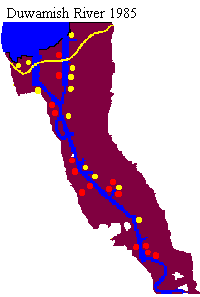 Duwamish-Fluss , Duwamish river fliesst
                      1985 total kanalisiert