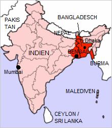 Karte mit
                    Indien, Bengalen und Bangladesch