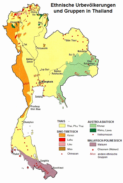 Karte von Thailand mit den ethnischen Gruppen
                      der Bergstmme