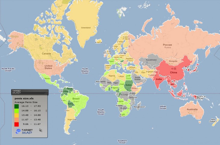 Weltkarte der Penislngen -
                Asiaten haben die krzesten