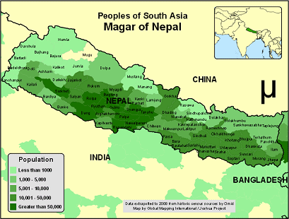 Map of Magar ethnic group in Nepal