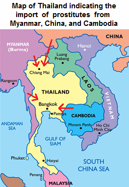 map of
                        Thailand importing prostitutes from Burma,
                        China, and Cambodia