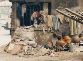 A family in poverty in Calcutta
              without chance for a better life because of discrimination
              - is it a wonder when some girls go to be prostitutes
              then?