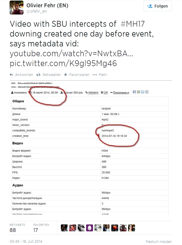 The faked video was
                            uploaded into the Internet ONE DAY BEFORE
                            the downing of MH17