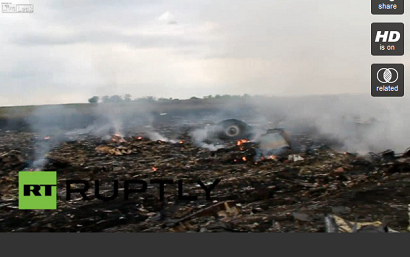 Die Absturzstelle von
                          MH17, alles kleine Trmmerteile bis auf die
                          Triebwerke, kein Flugzeugrumpf vorhanden