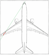 MH17: eine Skizze mit
                          einem Beschuss von hinten ber den Flgel ins
                          Cockpit