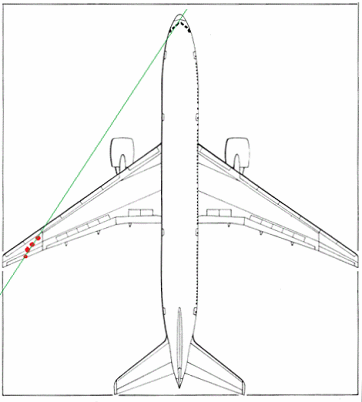 Sketch showing the shooting from behind
                        over the wing into the cockpit