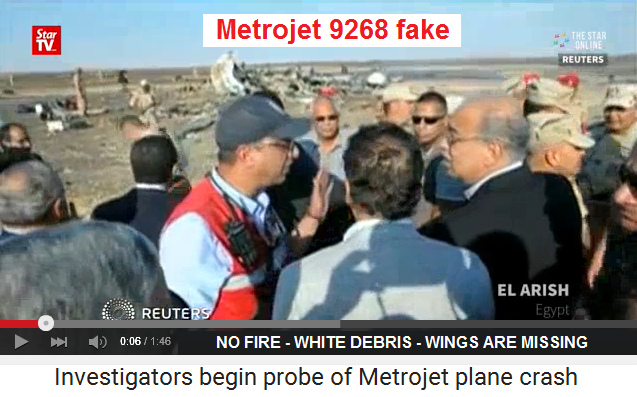 Metrojet 9268 fake: no burn marks,
                          white debris, and wings are missing