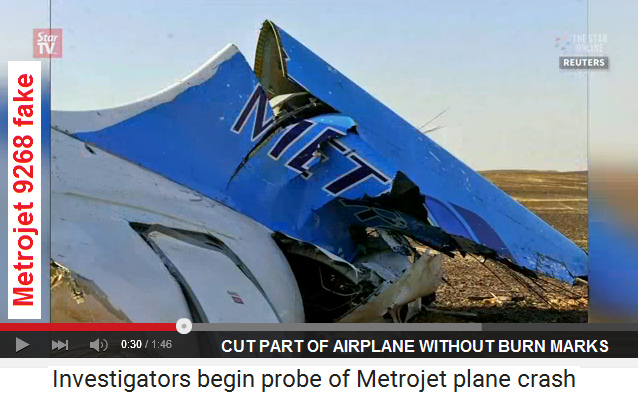 Metrojet 9268 fake: a cut piece of an
                          airplane without burn marks at El Arish