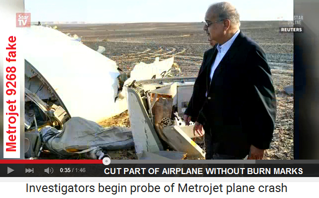 Metrojet 9268 fake: a cut piece of an
                          airplane without burn marks at El Arish