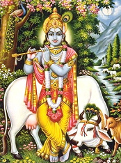 Krishna mit Flöte und Kuh