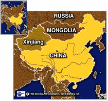 Karte mit der Position von
              Xinjiang / Sinkiang