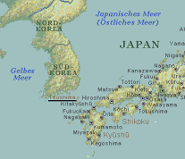 Position der Tsushima-Inseln zwischen
                          Japan und Korea