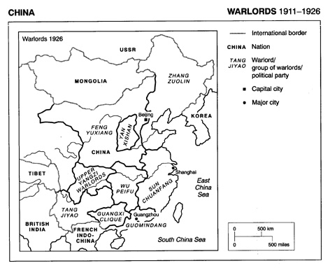 Karte China 1911:
                Aufteilung unter den Kriegsherren / Warlords