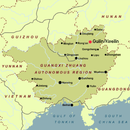 Position von Kweilin / Guilin und
                            Hunan
