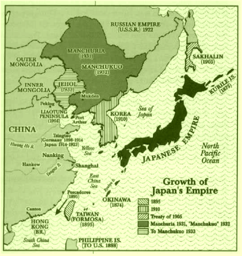 Japans Besetzungen in China
                  1895-1933, Karte. Und es war nie genug...