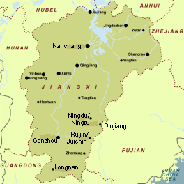 Position
                        von Ruijin / Juichin, Provinz Jiangxi / Kiangsi,
                        Kartez Jiangxi / Kiangsi