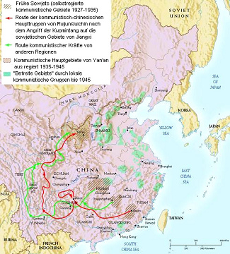 Karte: Langer Marsch unter Mao 1934-1935