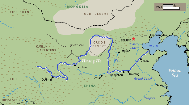 Gelber
                        Fluss (chinesisch: Huang He), Karte