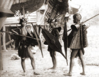 Traditional warriors on
                        Nias, 1900.