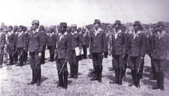 Officers in PETA [local force for Java]
                        assemble for review, 1943 - Japan in Indonesia
                        during Second World War WWII