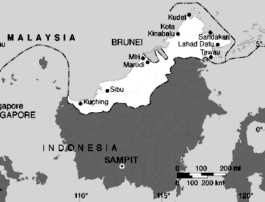 Indonesia: Map with the position of Sampit on
                    Kalimantan, Borneo