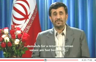 Ahmadinejad Christmas speech 2008: ... demands for a return to human values are fast becoming ...
