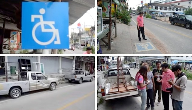 Zuerst wurde um das
                    Behindertenheim in Pattaya eine Rollstuhl-Fahrspur
                    gebaut, und nun parkieren die Leute dort...