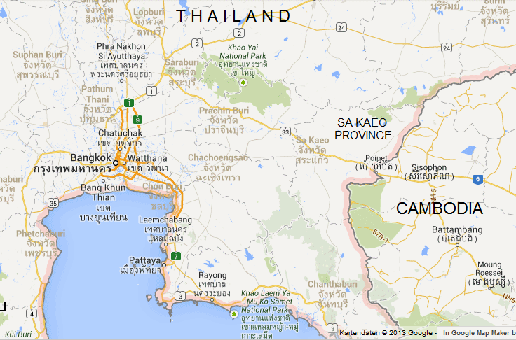 Karte mit Bangkok und der
                Provinz Sa Kaeo