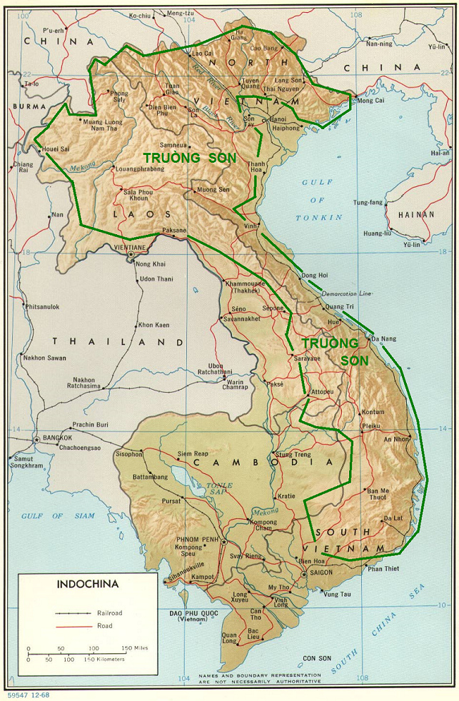 Map of Vietnam, Laos, and Cambodia
                              with the mountani range of Trung Son