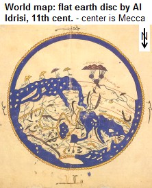 Erdscheibe von Al Idrisi aus Arabien, Mittelpunkt
                ist Mekka, Norden ist unten