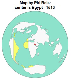 Weltkarte 1513 von Piri Reis,
              Ausschnitt im Globus