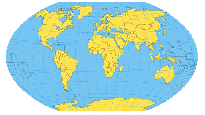 Weltkarte von 1900 ca. in
              bauchiger Form, diese Form entspricht auch der realen Form
              der Erde