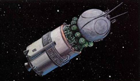 Un modelo "Vostok 3" en el
                      espacio, ejemplo de un dibujo. Las entradas tienen
                      tamaos diversos, as son dibujados falsamente.