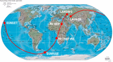 La órbita
                          alrededor de la Tierra completa presunta
                          "Misión Vostok 1", el mapa con el
                          camino