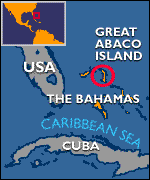 Mapa con
                    el lugar de hallazgo de la cpsula "Liberty
                    Bell 7" cerca de la isla "Great
                    Abaco"