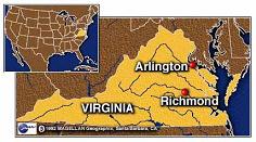 Mapa con la posicin de Arlington en el
                        estado federal de Virginia