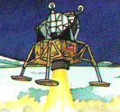 Esquema de una alunizaje: El
                                      mdulo lunar aterrizando en la
                                      luna con una llama grande
                                      provocando mucho polvo