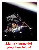 Un
                                        "mdulo lunar" en una
                                        rbita lunar sin llama del
                                        propulsor es imposible.
                                        Probablemente est colgado a una
                                        gra y han pintado negro la
                                        cuerda, o es un fotomontaje
                                        simple