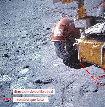 Apolo 16 falso, foto de la NASA no.
                        AS16-116-18669: Faltan sombras del frente del
                        "carro lunar" LRV