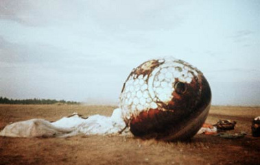 Gagarin's alleged landing capsule on a
                          meadow