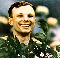 The large
                  smile of the parachute jumper Yuri Gagarin