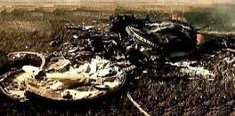 Soyus 1: The official wreckage of the
                            landing capsule after the crash.