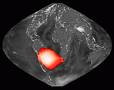 Abnormity of the radiation belt over
                            the South Atlantic, diagram with an Earth
                            foto.