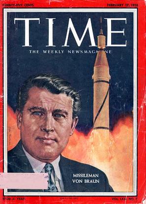 17.2.1958: Wernher von Braun as
                          "Missileman" on the cover of Time
                          Magazine.