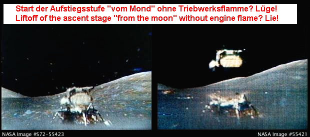 Apollo 17: Start
                    der Aufstiegsstufe "vom Mond" ohne
                    Triebwerksstrahl, originale NASA-TV-Bilder...