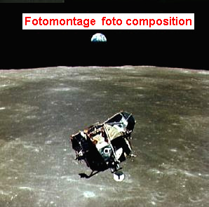 Apollo 11, Foto-Nr.
                                        AS11-44-6642: Aufstiegsstufe
                                        ber dem Mond ohne
                                        Triebwerksflamme, dafr mit
                                        einem romantischem,
                                        fortgeschrittenen Erdaufgang.
                                        Wahrscheinlich ist das Bild eine
                                        Fotomontage mit dem Mondmodell
                                        LOLA in Langley.