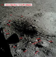 Apollo 11 photo no. AS11-37-5452: chaos
                            of shadows around the crater near the landed
                            "Lunar Module"