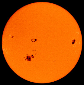 Sunspots after an outbreak of the sun on 29
                    October 2003.