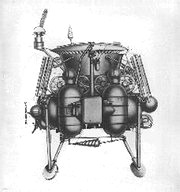 Luna 17, Zeichnung mit dem
                          "Mondroboter" "Lunokhod"
                          zuoberst.